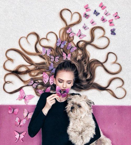 Креативная голландка создаёт волшебные композиции со своими длинными волосами (20 фото)