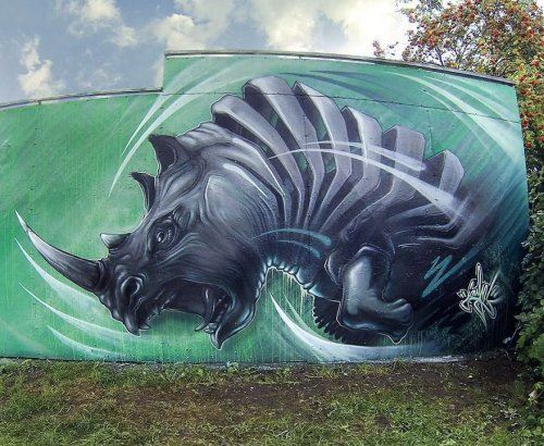 Красочные животные-роботы граффити-художника Jayn, которыми он украшает мрачные и серые стены зданий (33 фото)