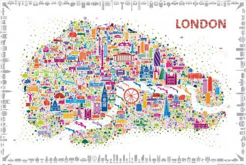Подробная красочная карта Лондона со знаковыми достопримечательностями (6 фото)